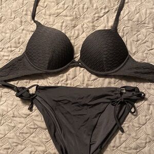 Black Textured Bikini Set
